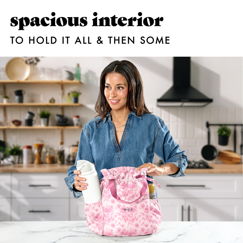 Cromwell Cinch Lunch Tote with Lunch Kit, Pink Floral Toile