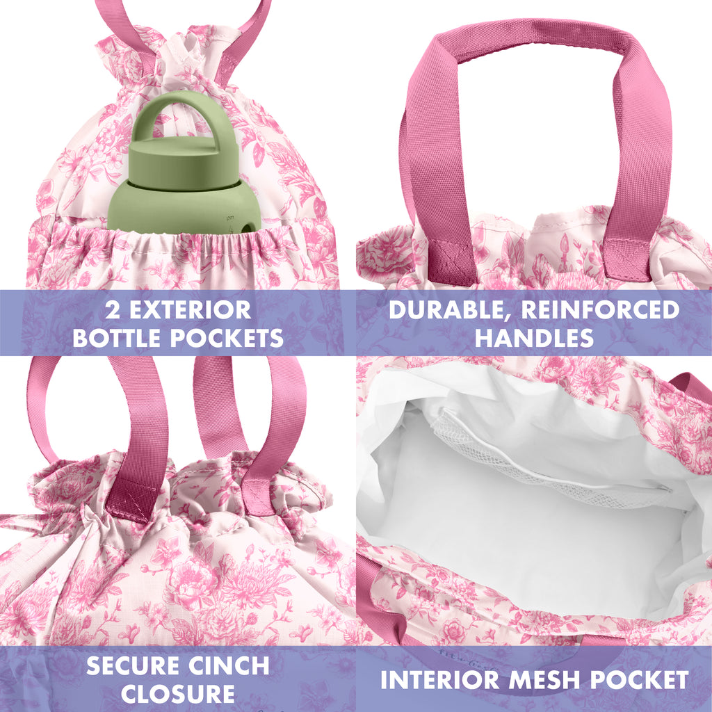 Cromwell Cinch Lunch Tote with Lunch Kit, Pink Floral Toile