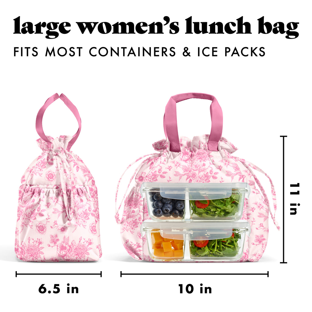 Cromwell Cinch Lunch Tote with Lunch Kit, Pink Floral Toile