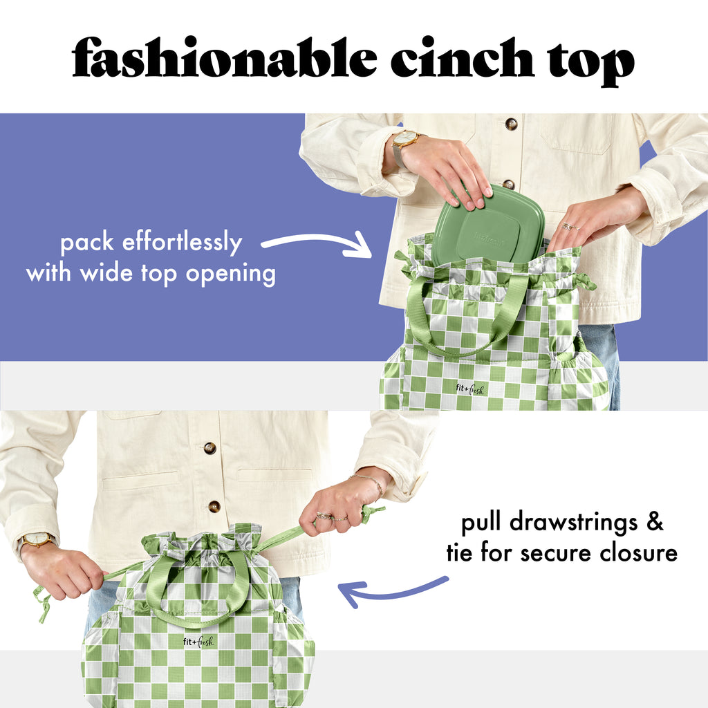 Cromwell Cinch Lunch Tote with Lunch Kit, Pistachio Checkerboard