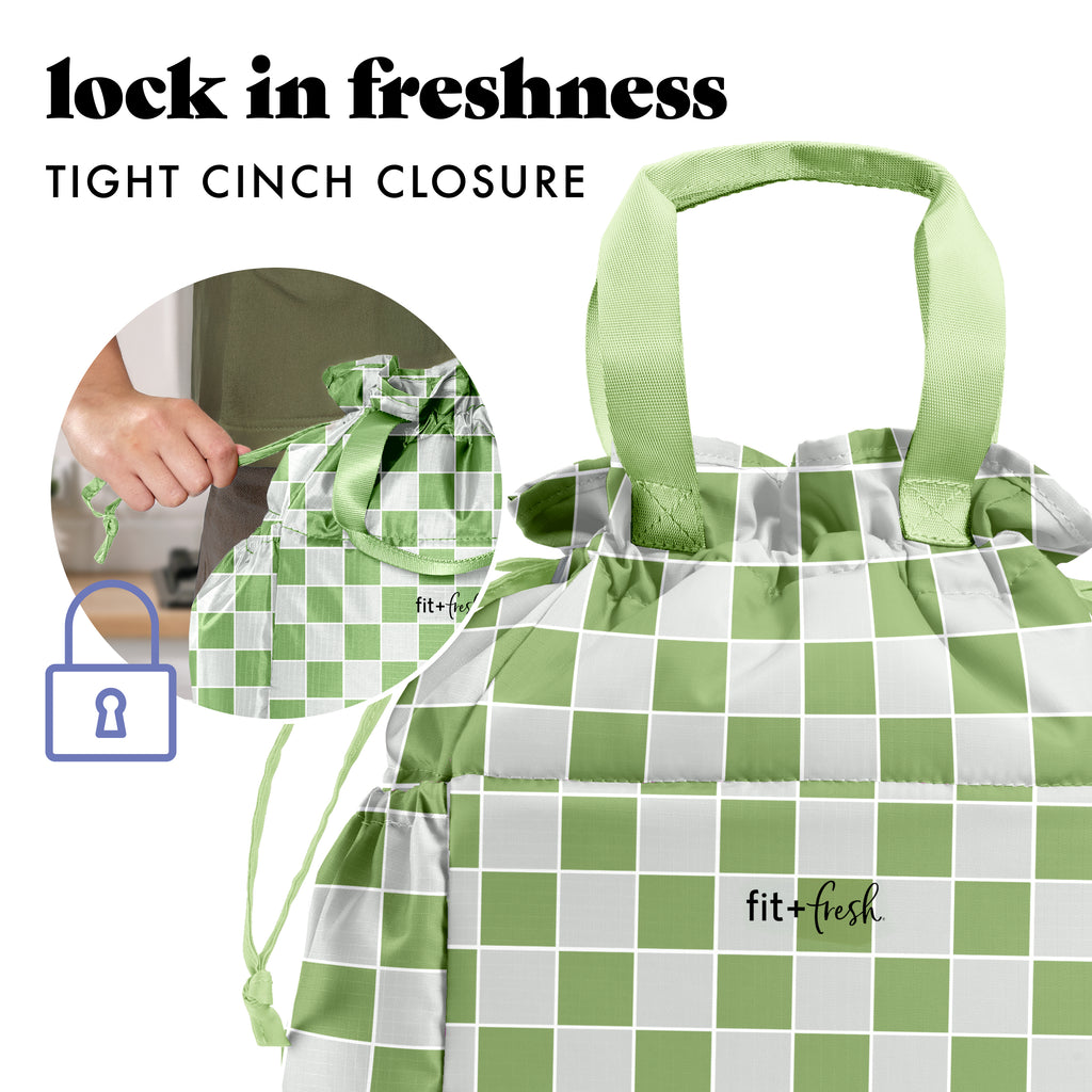 Cromwell Cinch Lunch Tote with Lunch Kit, Pistachio Checkerboard