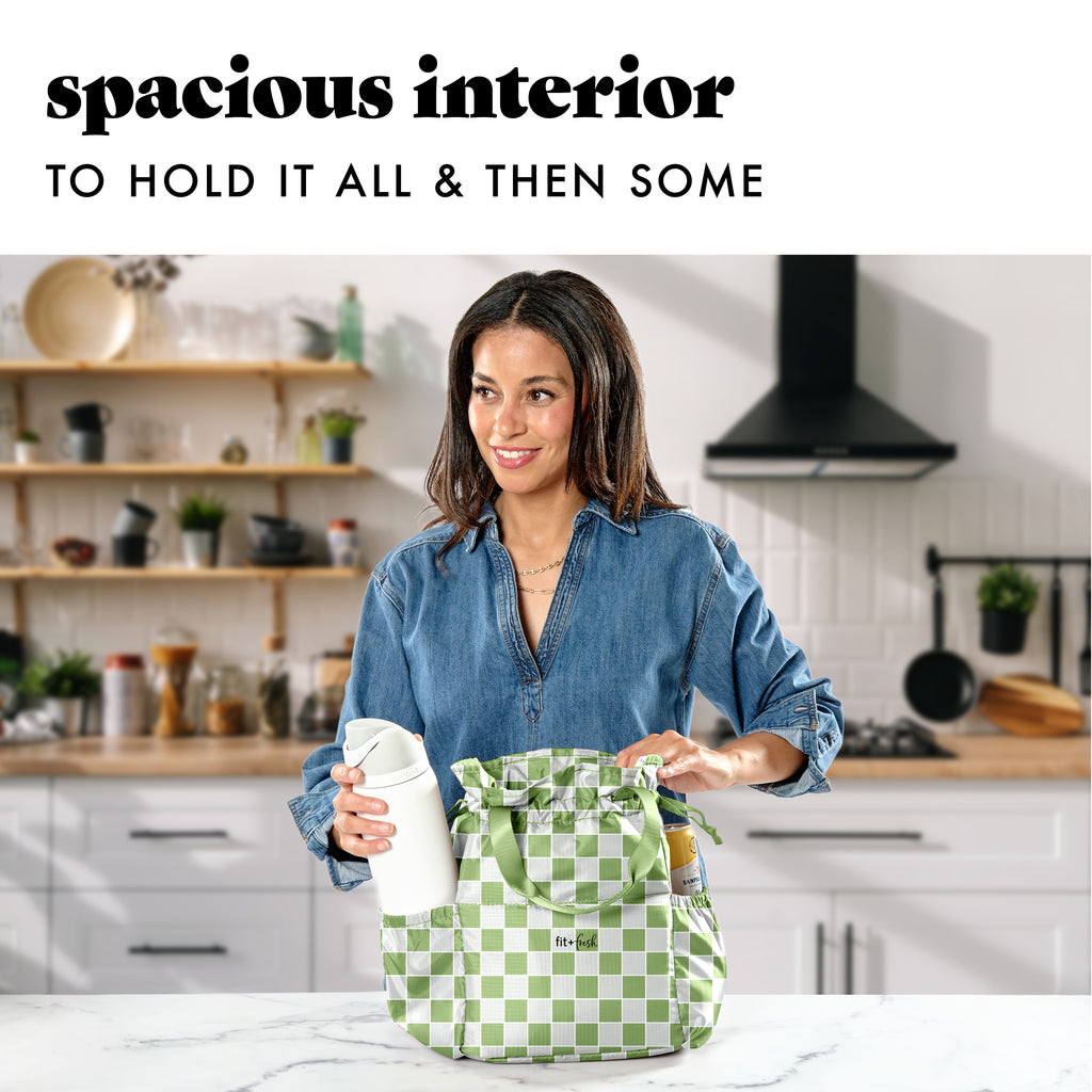 Cromwell Cinch Lunch Tote with Lunch Kit, Pistachio Checkerboard