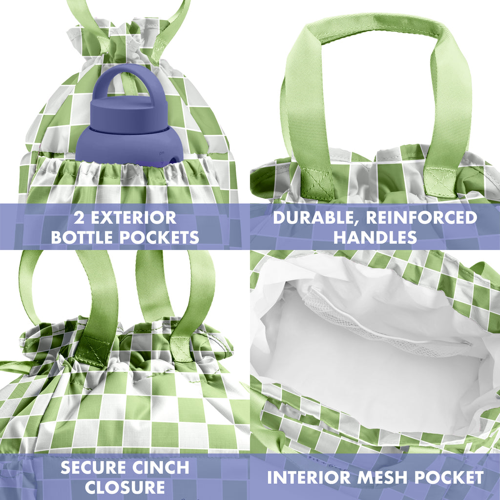 Cromwell Cinch Lunch Tote with Lunch Kit, Pistachio Checkerboard