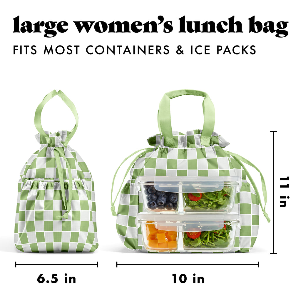 Cromwell Cinch Lunch Tote with Lunch Kit, Pistachio Checkerboard