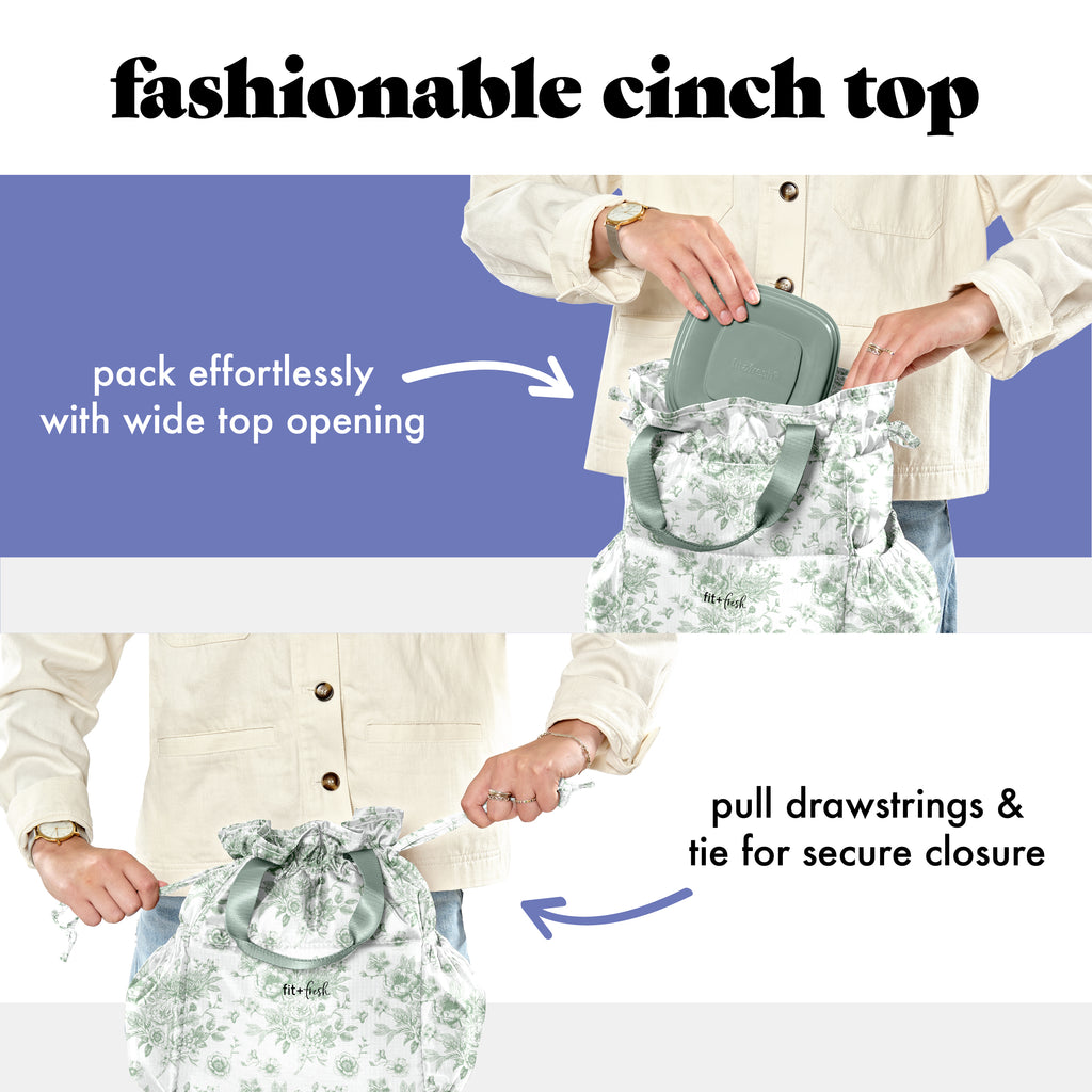 Cromwell Cinch Lunch Tote with Lunch Kit, Sage Floral Toile