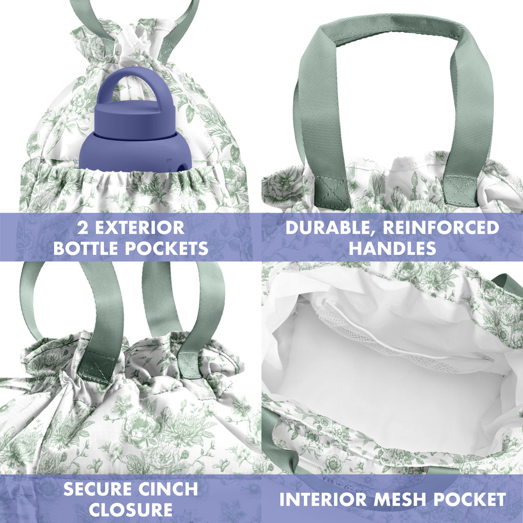 Cromwell Cinch Lunch Tote with Lunch Kit, Sage Floral Toile
