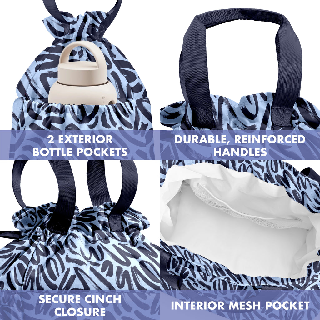 Cromwell Cinch Lunch Tote with Lunch Kit, Navy Brush Strokes