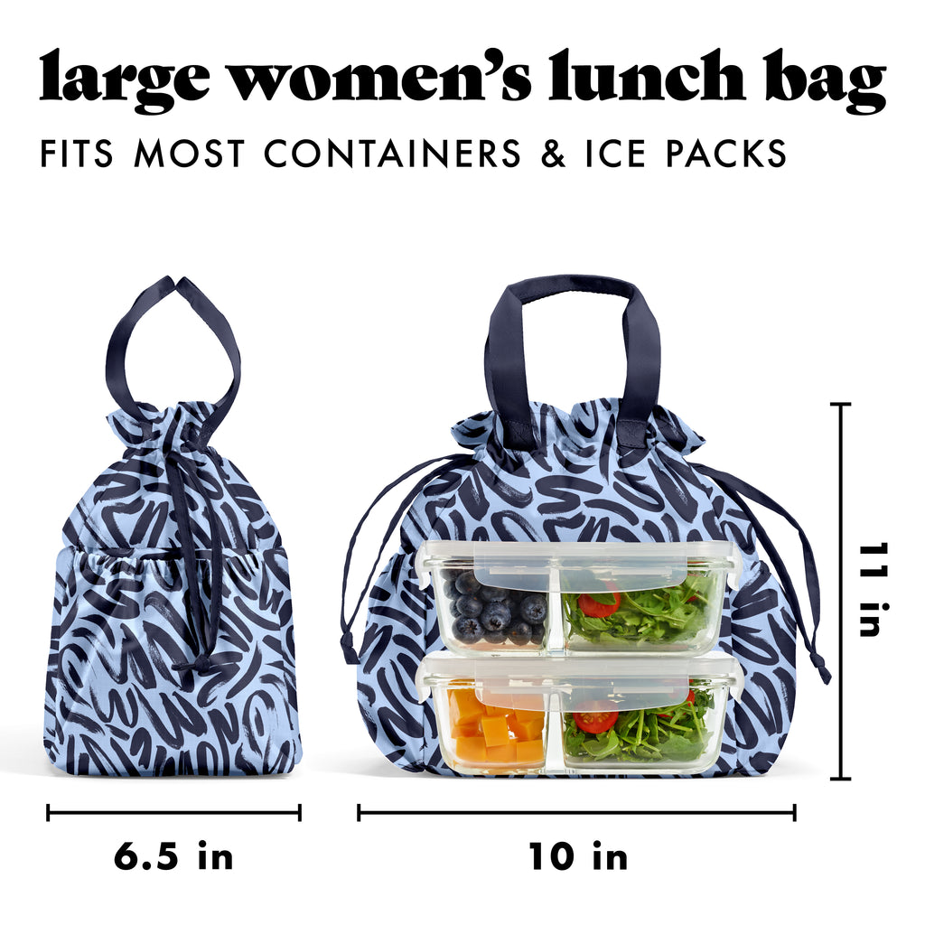 Cromwell Cinch Lunch Tote with Lunch Kit, Navy Brush Strokes