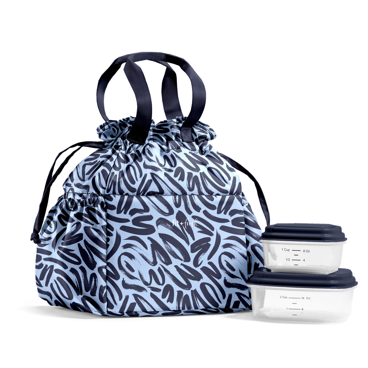 Cromwell Cinch Lunch Tote with Lunch Kit, Navy Brush Strokes – Fit