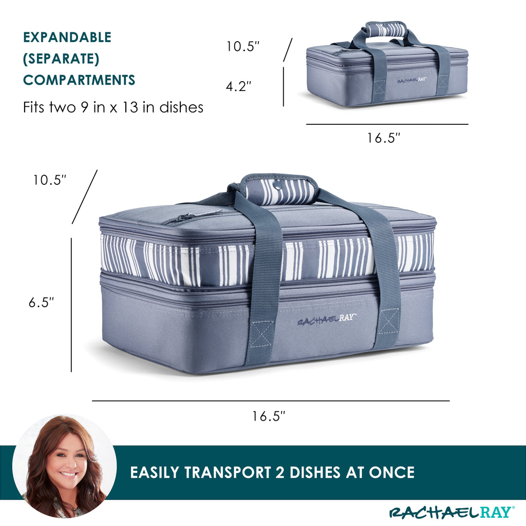 Rachael Ray Expandable Lasagna Lugger, Slate Stripe