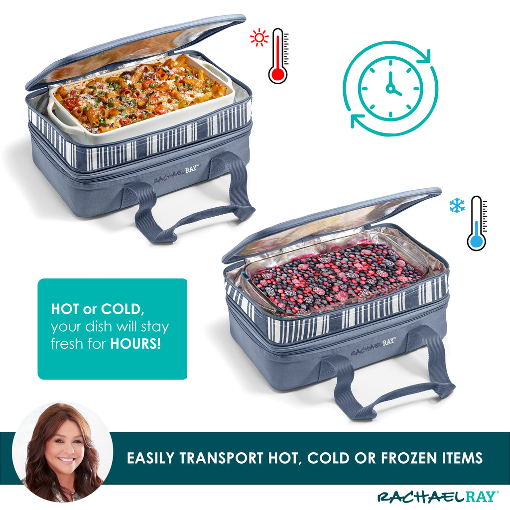 Rachael Ray Expandable Lasagna Lugger, Slate Stripe