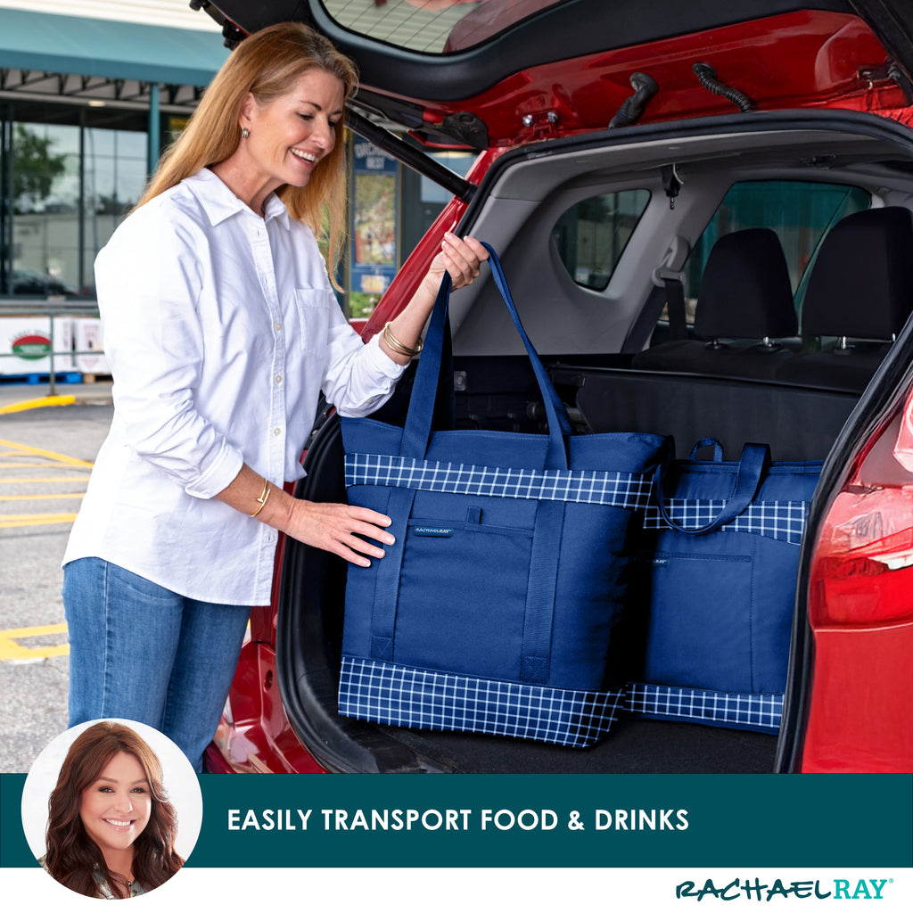 Rachael Ray Jumbo ChillOut Cooler Tote Bag, Navy Gingham