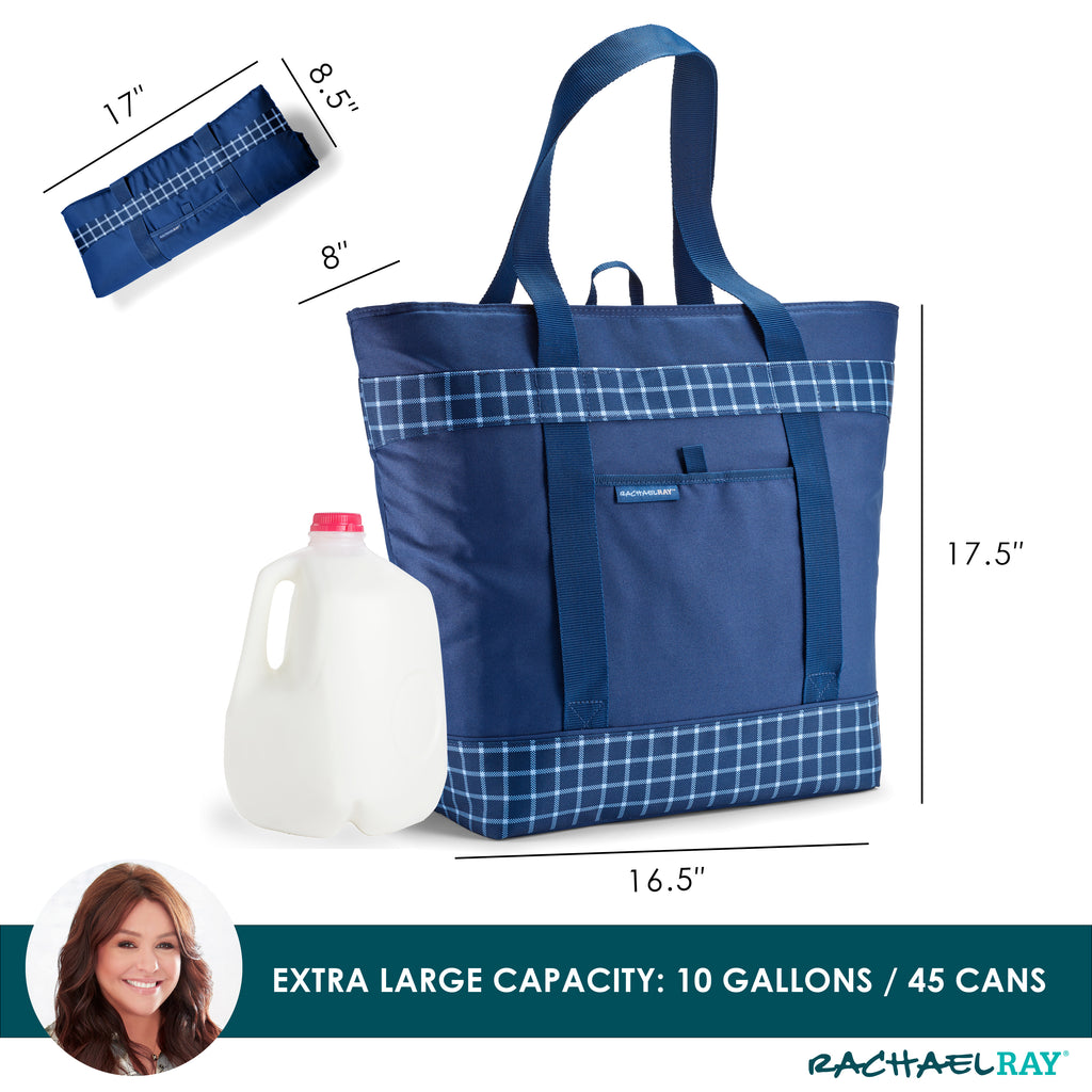 Rachael Ray Jumbo ChillOut Cooler Tote Bag, Navy Gingham