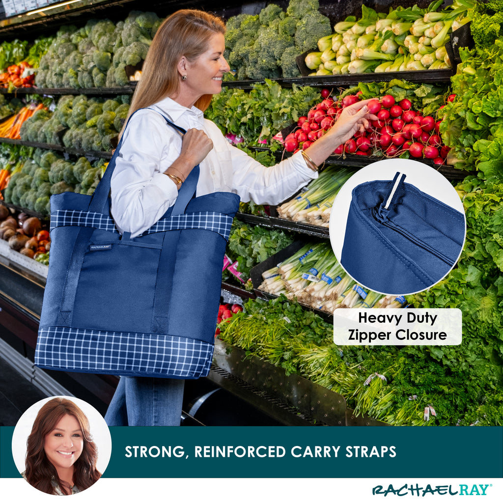 Rachael Ray Jumbo ChillOut Cooler Tote Bag, Navy Gingham