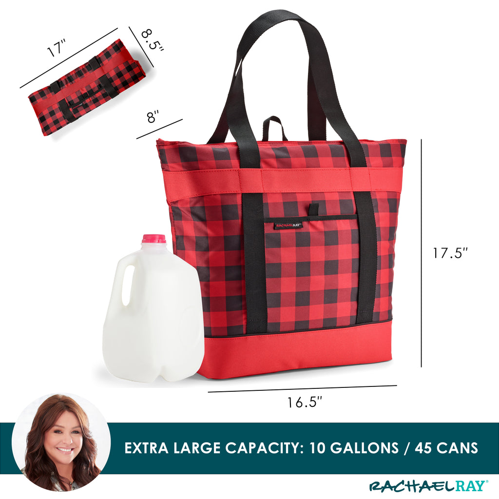 Rachael Ray Jumbo ChillOut Cooler Tote Bag, Red Buffalo Check