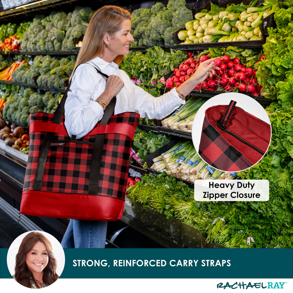 Rachael Ray Jumbo ChillOut Cooler Tote Bag, Red Buffalo Check