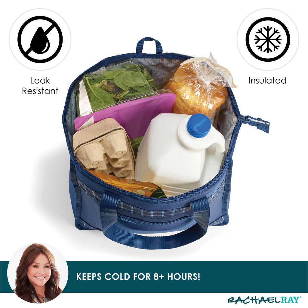 Rachael Ray ChillOut Cooler Tote Bag, Navy Gingham
