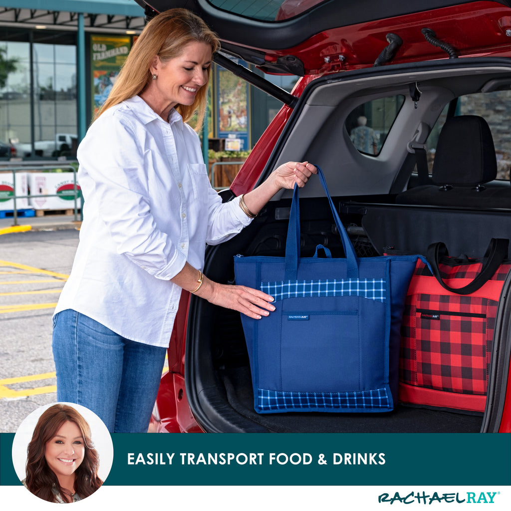 Rachael Ray ChillOut Cooler Tote Bag, Navy Gingham