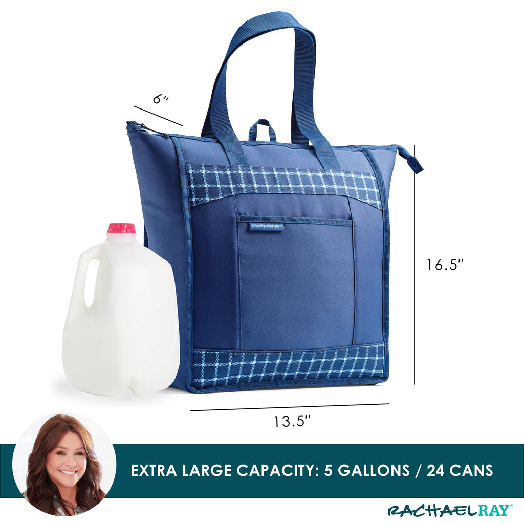 Rachael Ray ChillOut Cooler Tote Bag, Navy Gingham