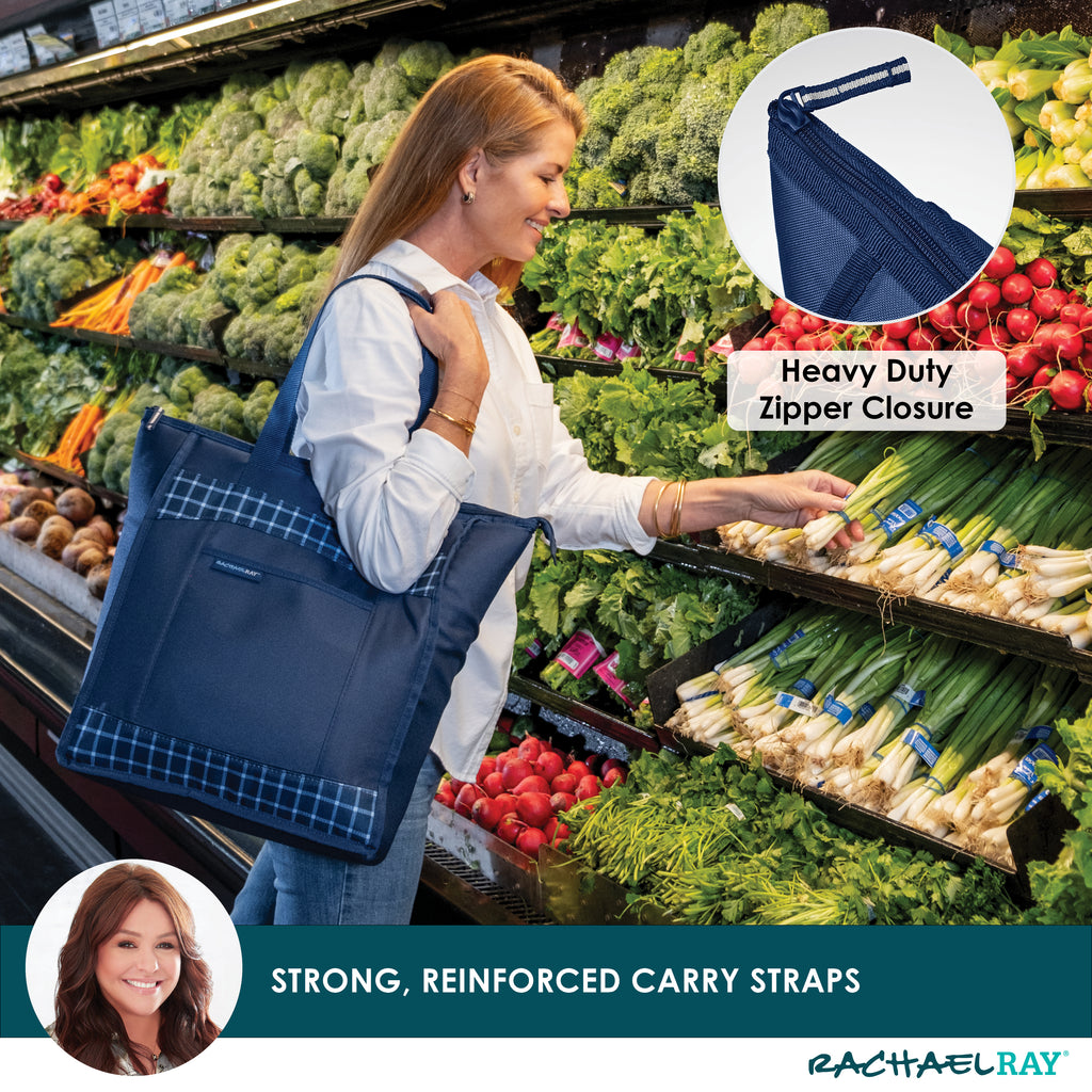 Rachael Ray ChillOut Cooler Tote Bag, Navy Gingham