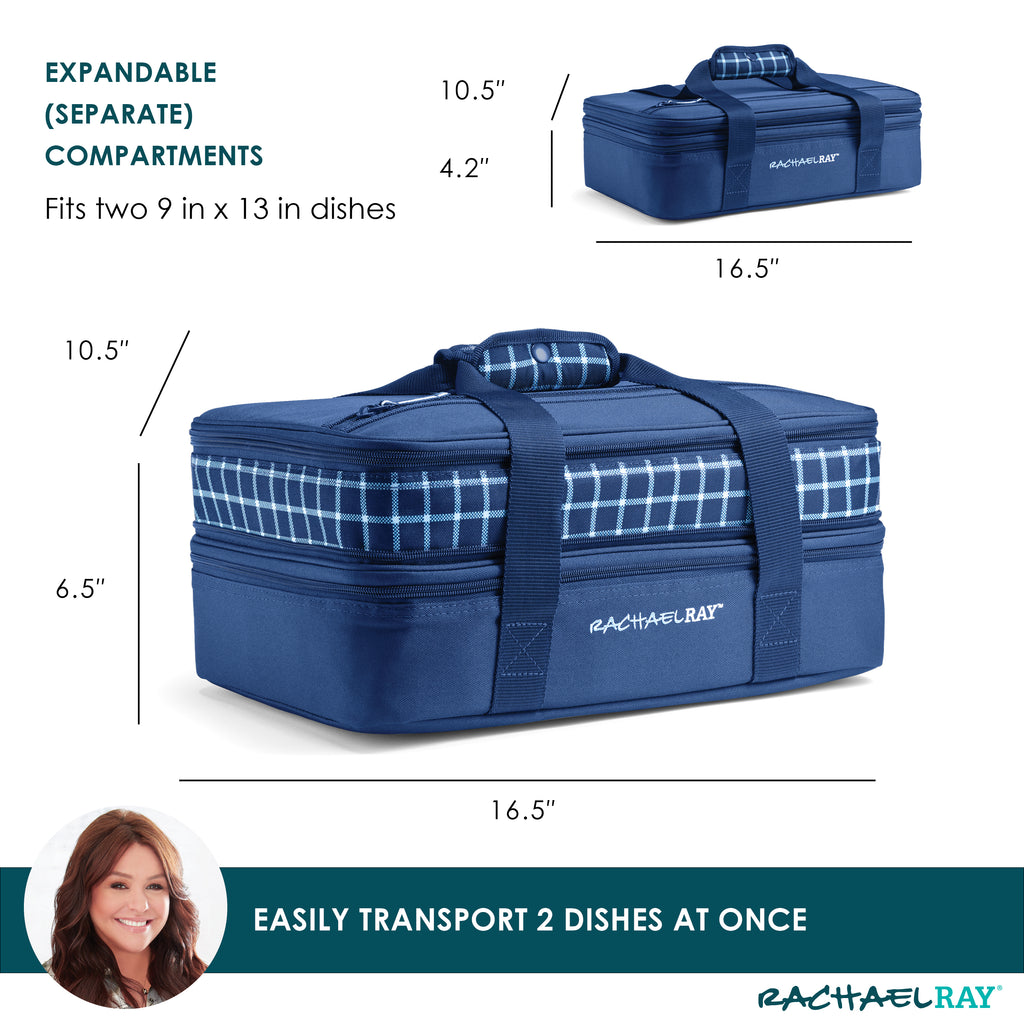 Rachael Ray Expandable Lasagna Lugger, Navy Gingham