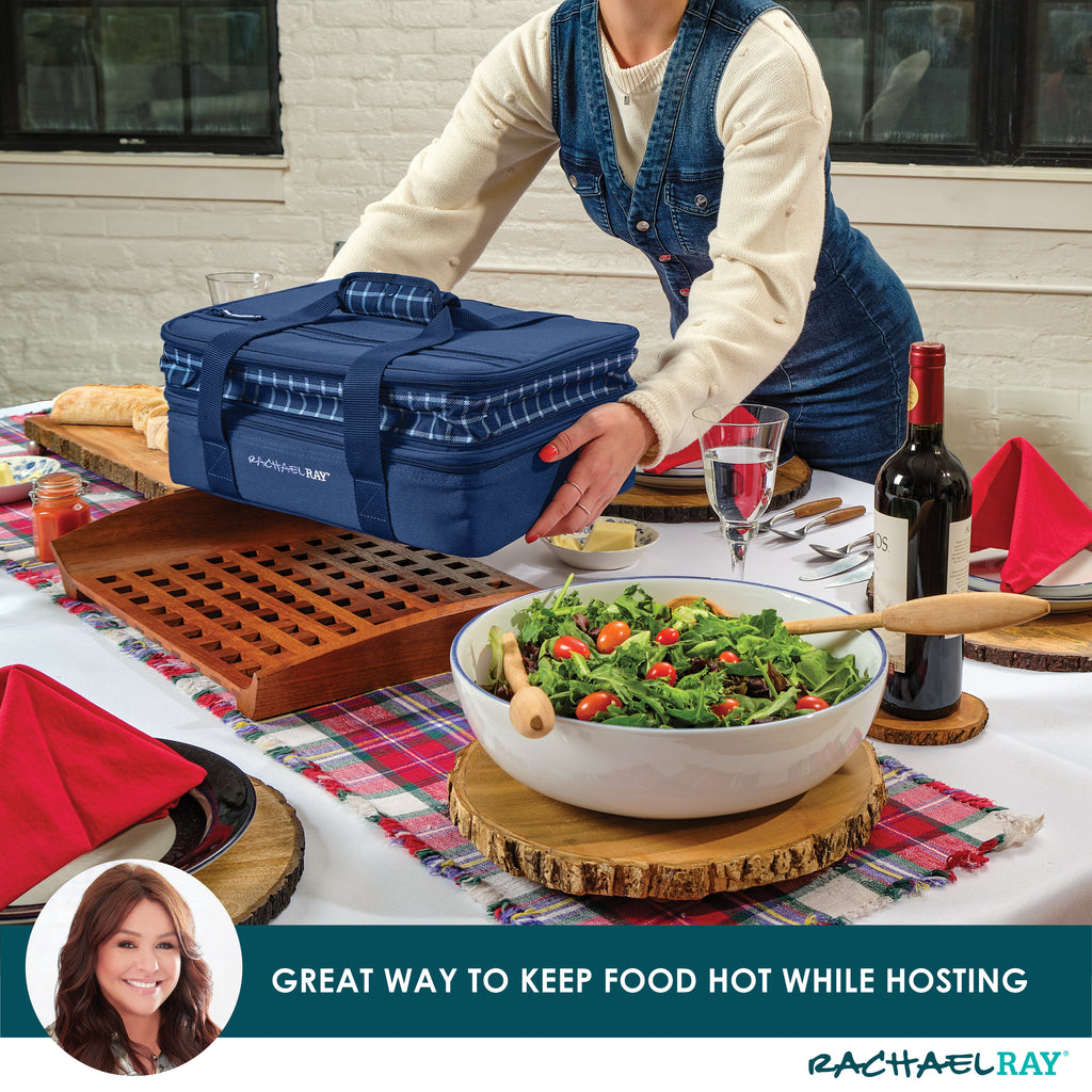 Rachael Ray Expandable Lasagna Lugger, Navy Gingham