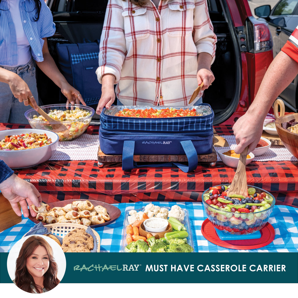Rachael Ray Expandable Lasagna Lugger, Navy Gingham