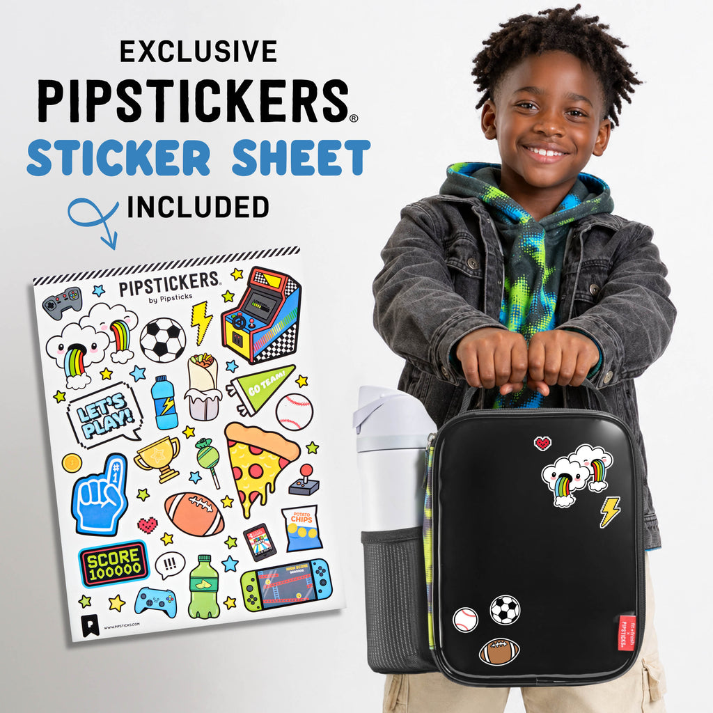 Pipsticks® Sticker Kids Lunch Bag with Pipstickers® Sticker Sheet, Black