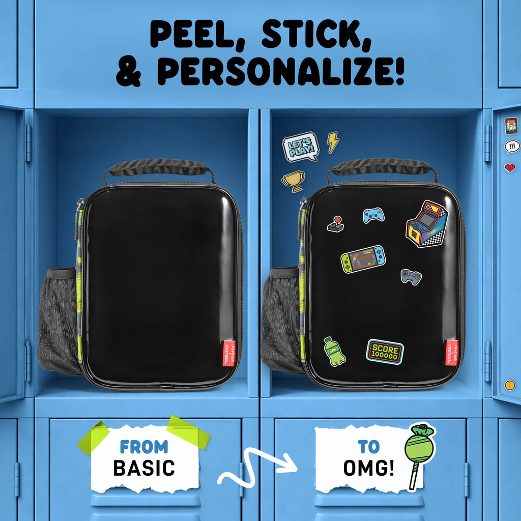 Pipsticks® Sticker Kids Lunch Bag with Pipstickers® Sticker Sheet, Black