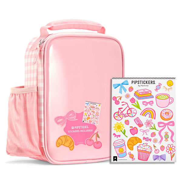 Pipsticks® Sticker Kids Lunch Bag with Pipstickers® Sticker Sheet, Pink Gingham