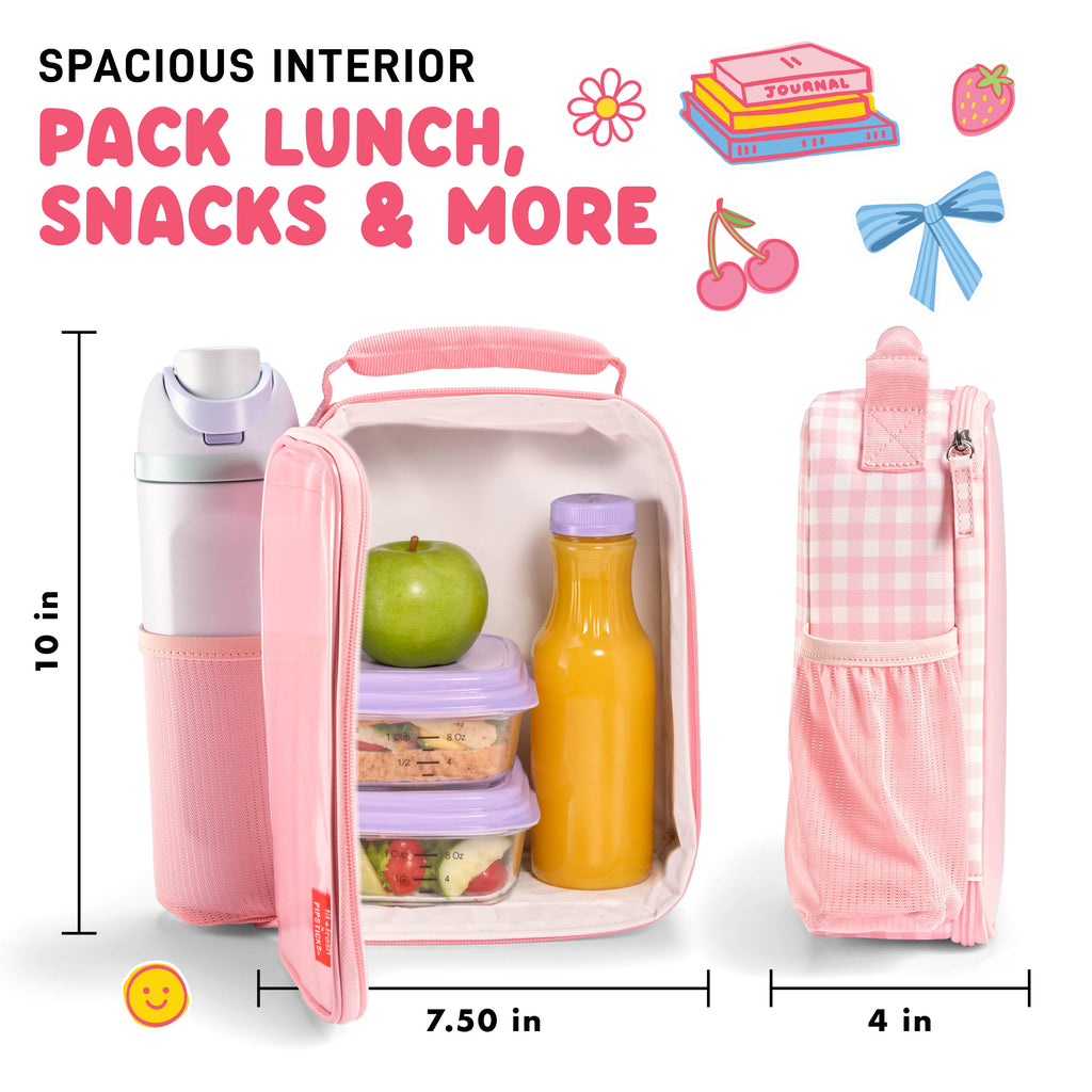 Pipsticks® Sticker Kids Lunch Bag with Pipstickers® Sticker Sheet, Pink Gingham
