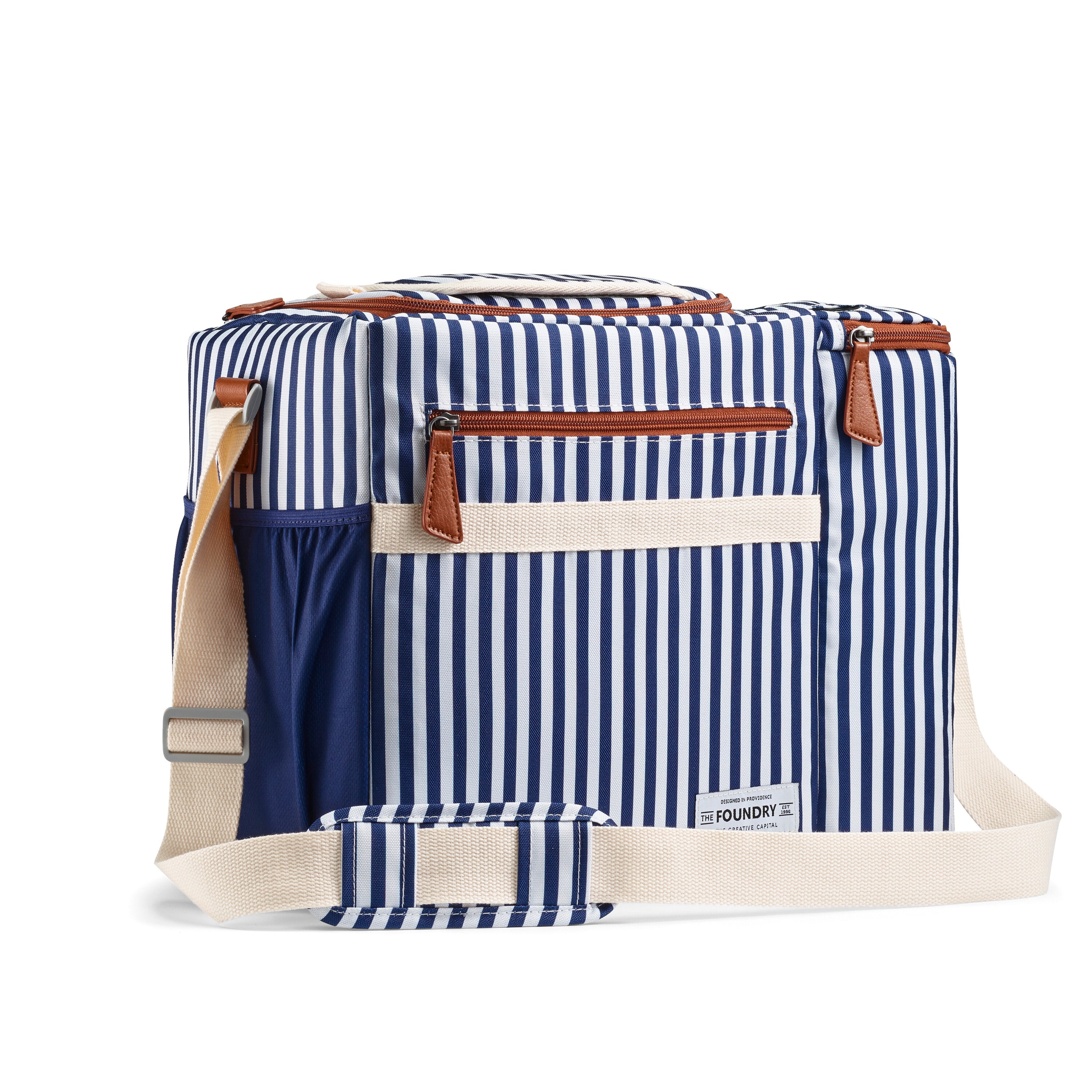 Dual Compartment Cooler, Navy Vineyard Stripe Fit + Fresh Online Store