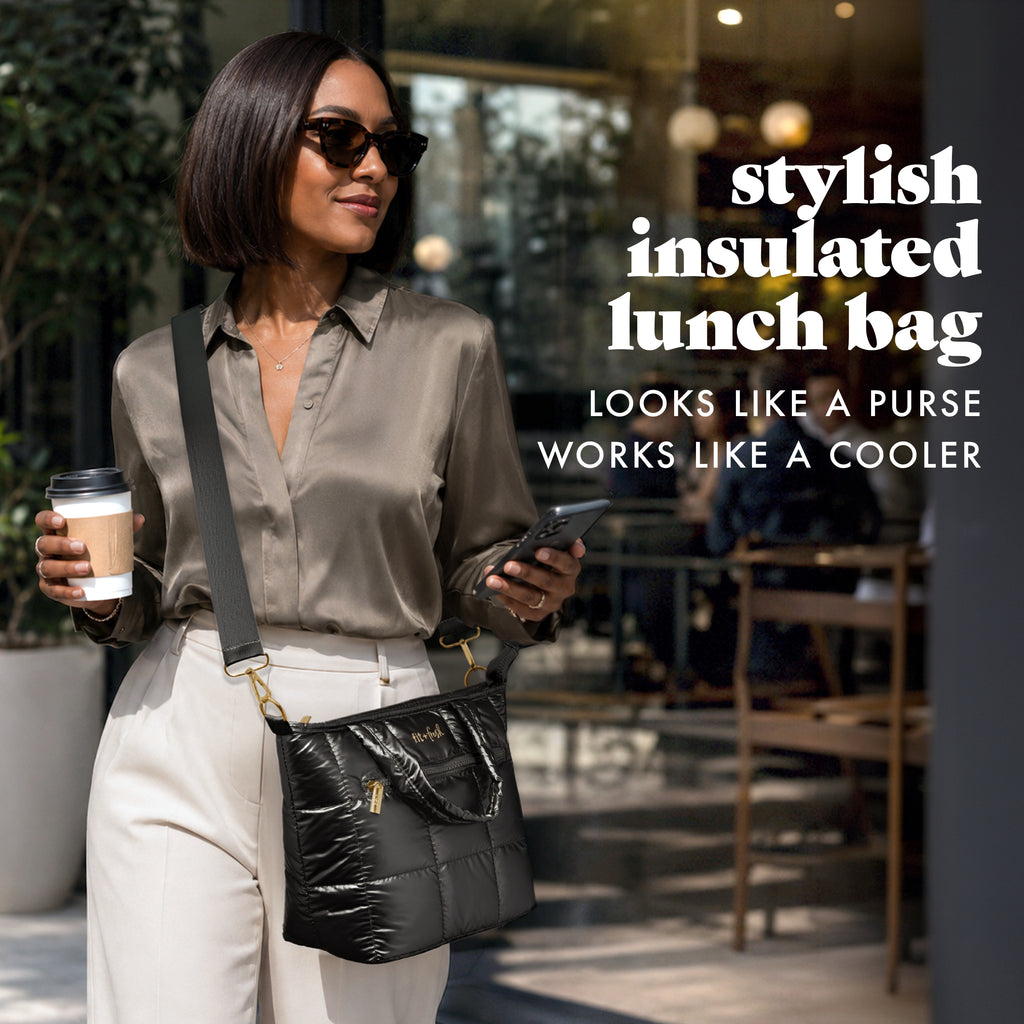 Eliana Lunch Tote with Lunch Kit, Metallic Black
