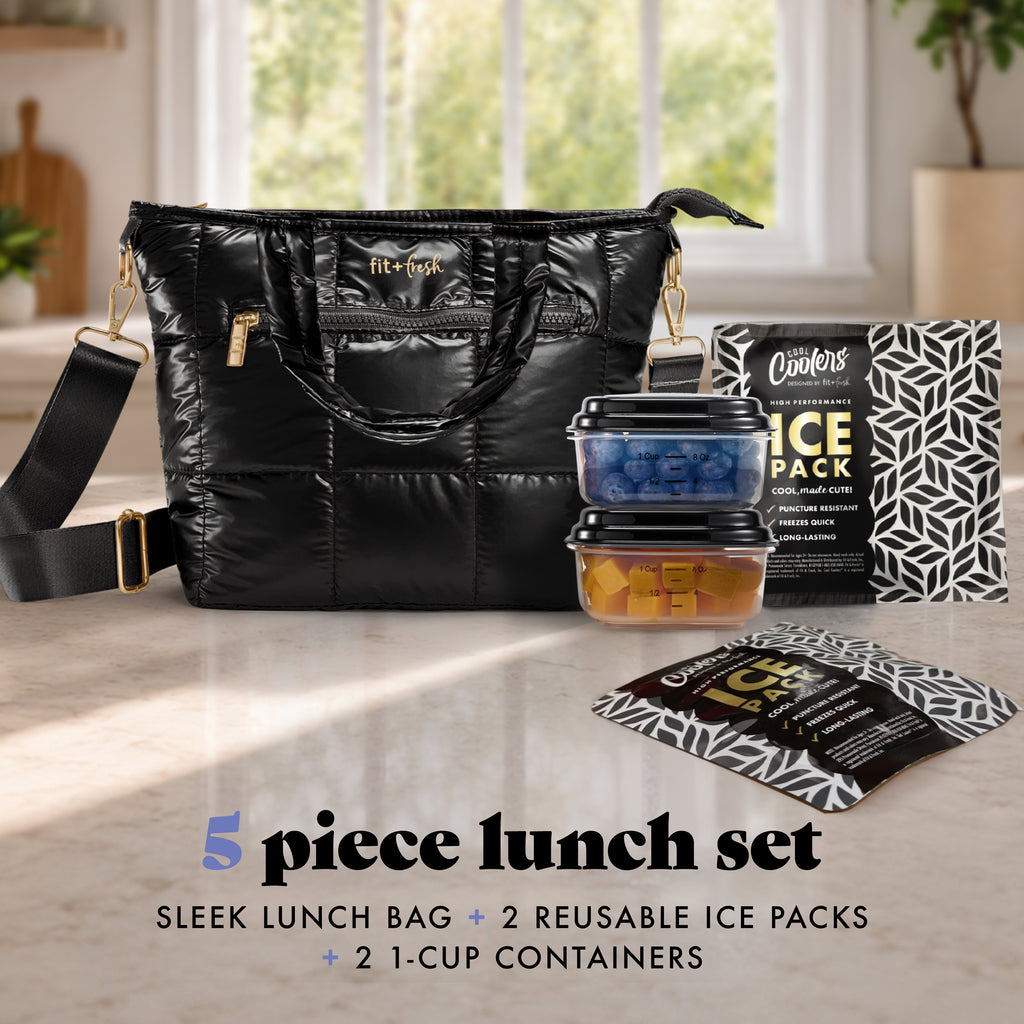 Eliana Lunch Tote with Lunch Kit, Metallic Black