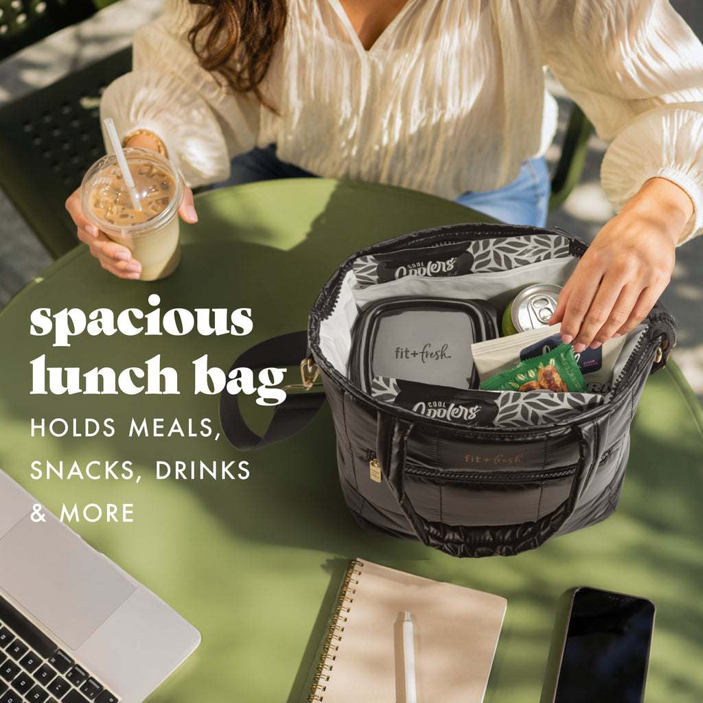 Eliana Lunch Tote with Lunch Kit, Metallic Black