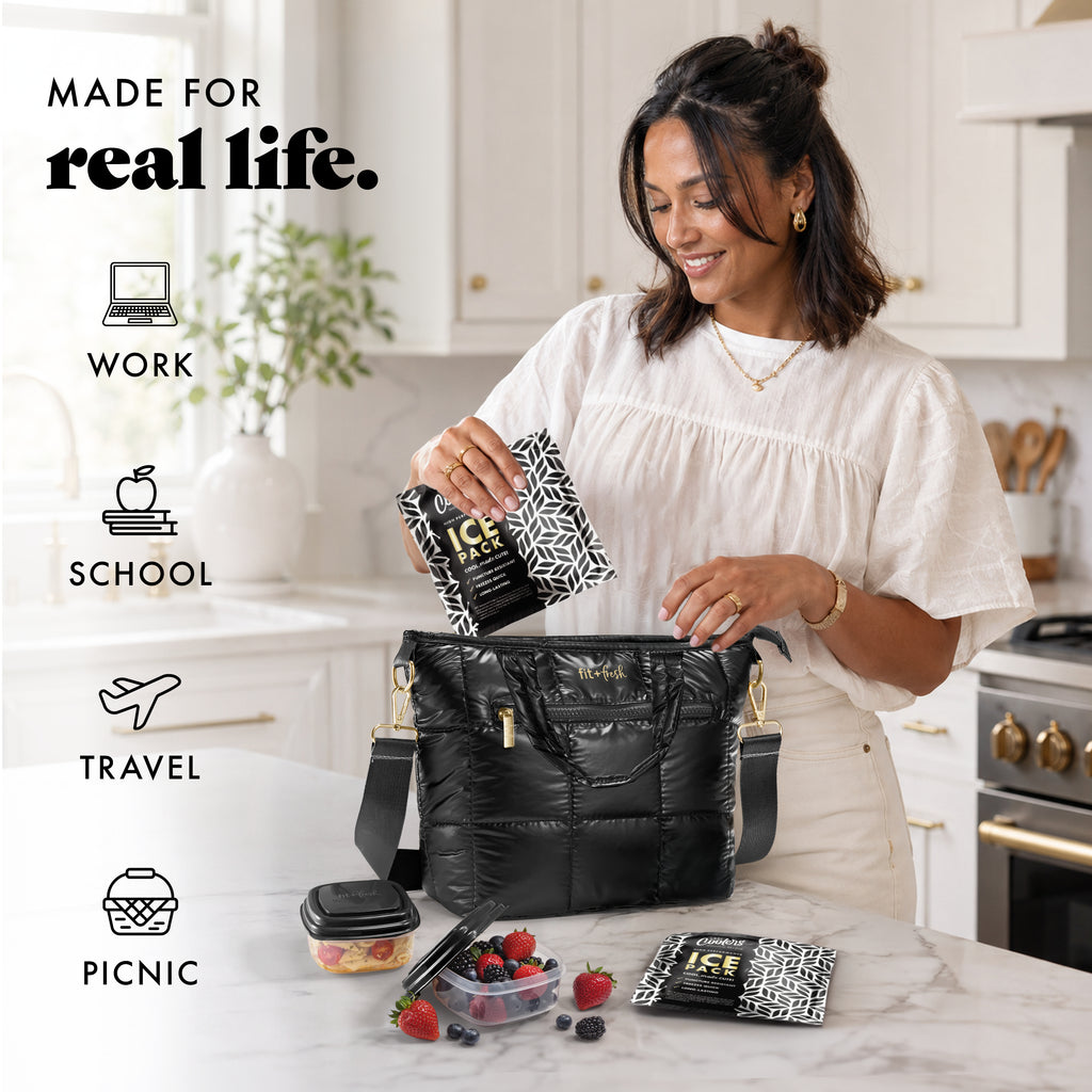 Eliana Lunch Tote with Lunch Kit, Metallic Black