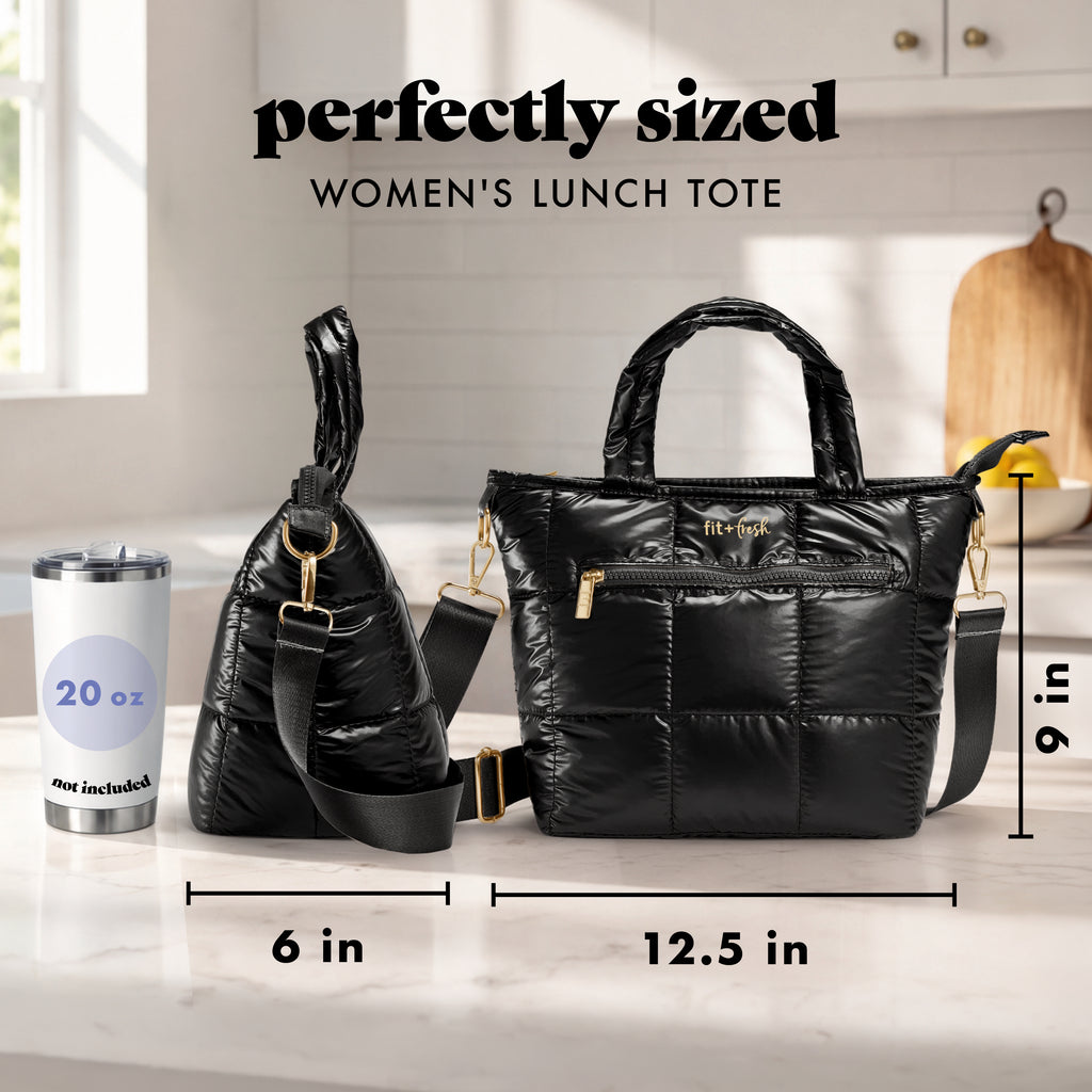 Eliana Lunch Tote with Lunch Kit, Metallic Black