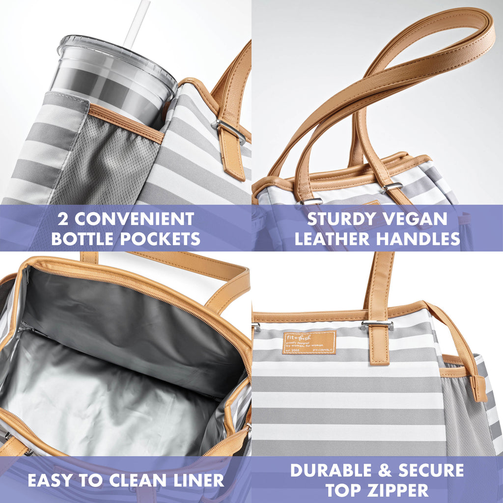 Copley Lunch Bag with Tumbler Cup, Gray Stripe