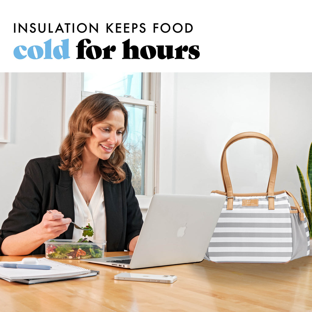 Copley Lunch Bag with Tumbler Cup, Gray Stripe