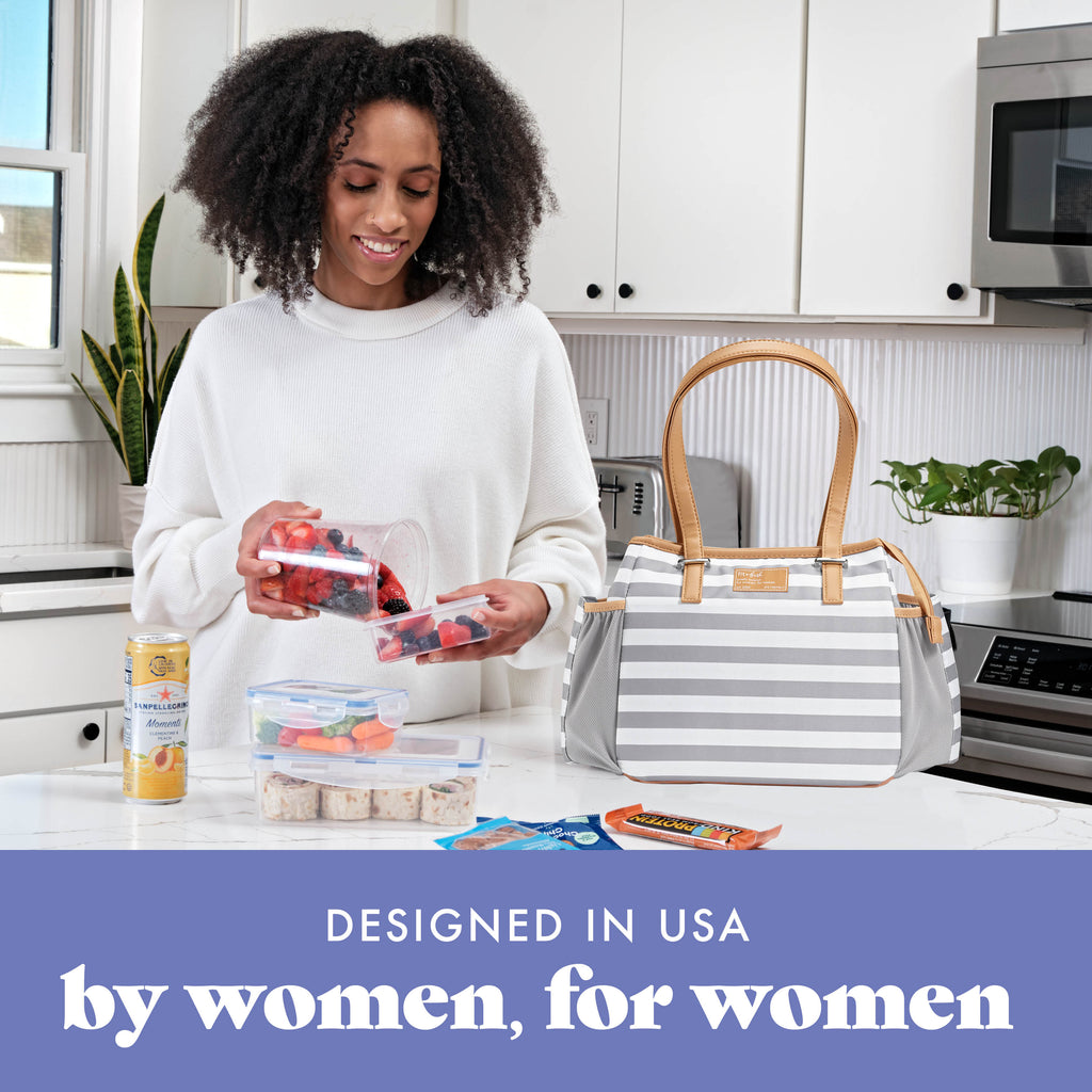 Copley Lunch Bag with Tumbler Cup, Gray Stripe