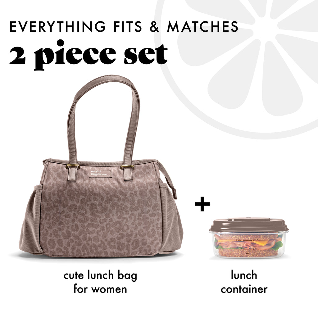 Copley Lunch Bag with Lunch Kit, Mocha Feline Fine