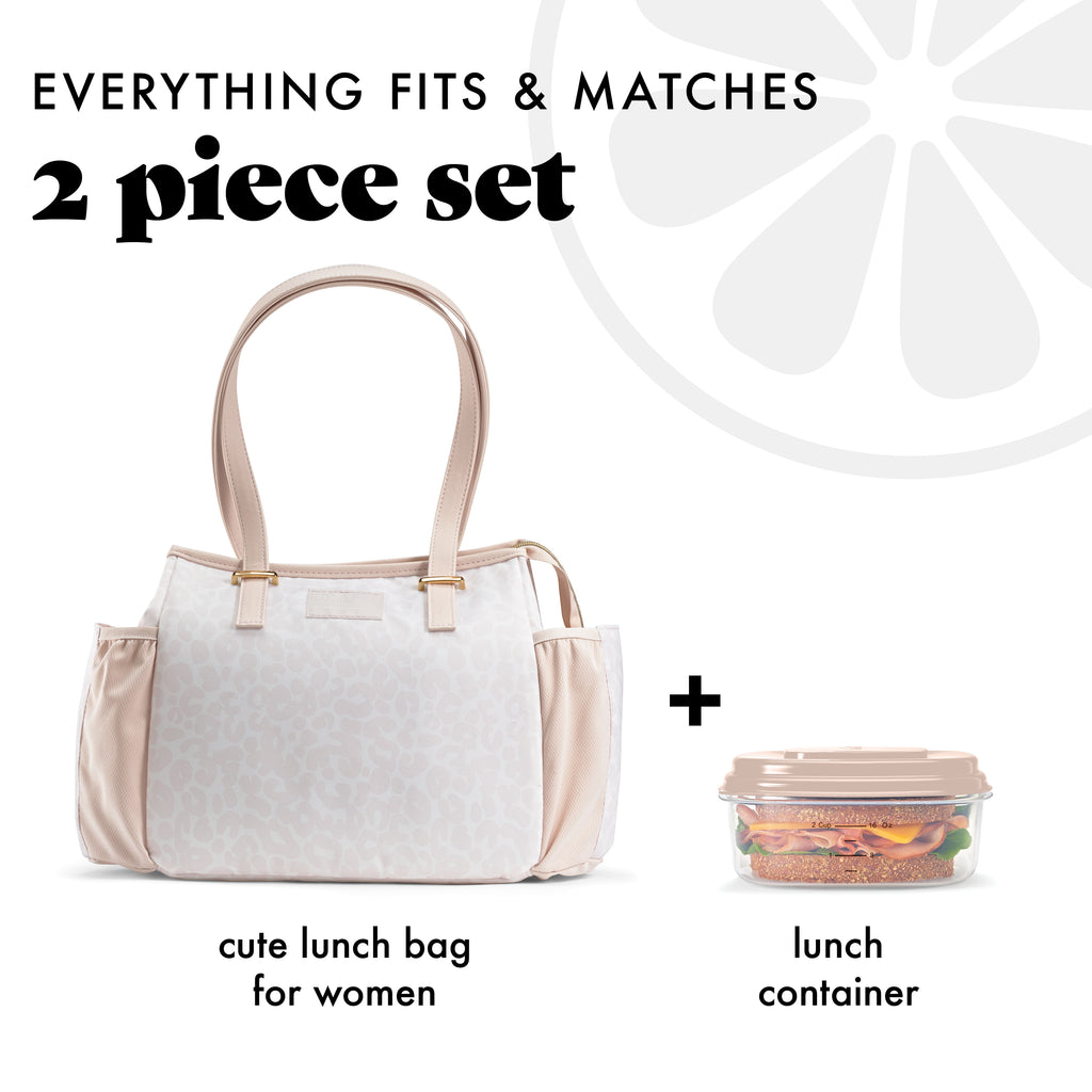 Copley Lunch Bag with Lunch Kit, Ivory Feline Fine