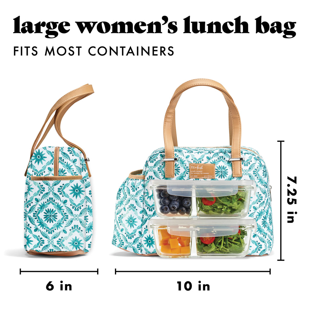Laketown Lunch Bag with Lunch Kit, Aqua Floral Diamond
