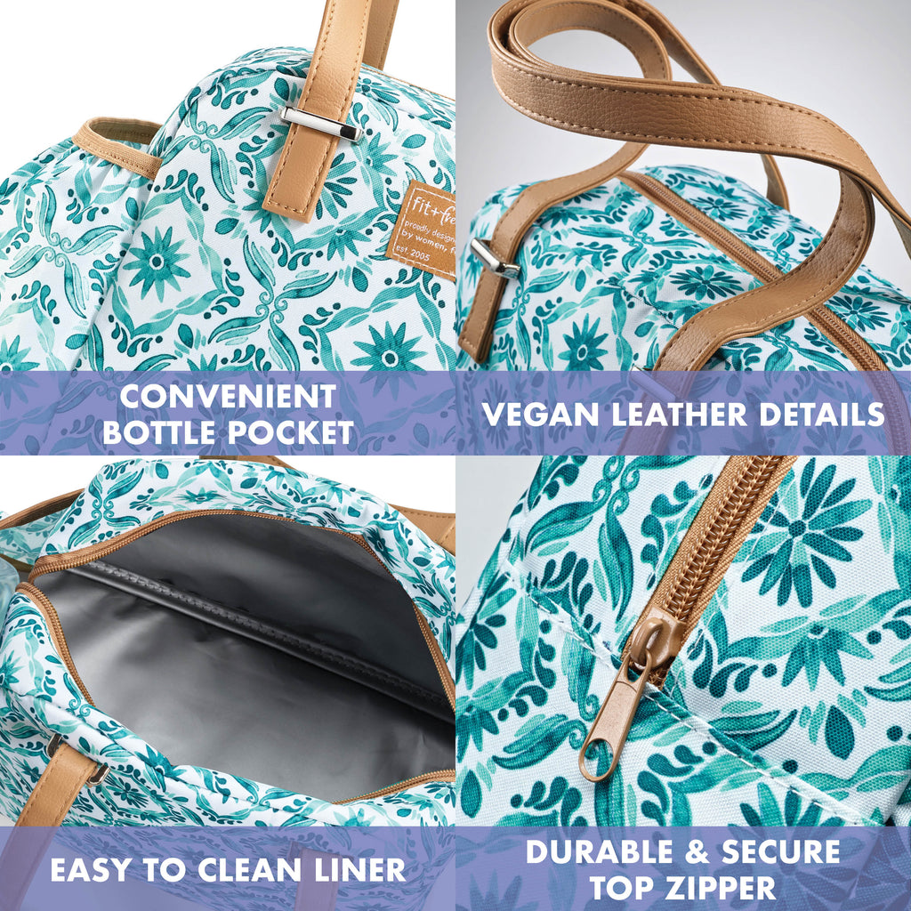 Laketown Lunch Bag with Lunch Kit, Aqua Floral Diamond