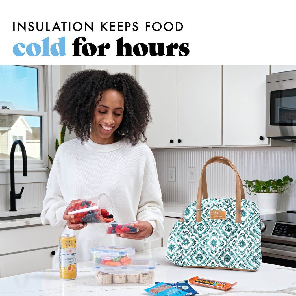 Laketown Lunch Bag with Lunch Kit, Aqua Floral Diamond