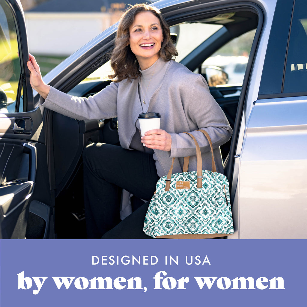 Laketown Lunch Bag with Lunch Kit, Aqua Floral Diamond