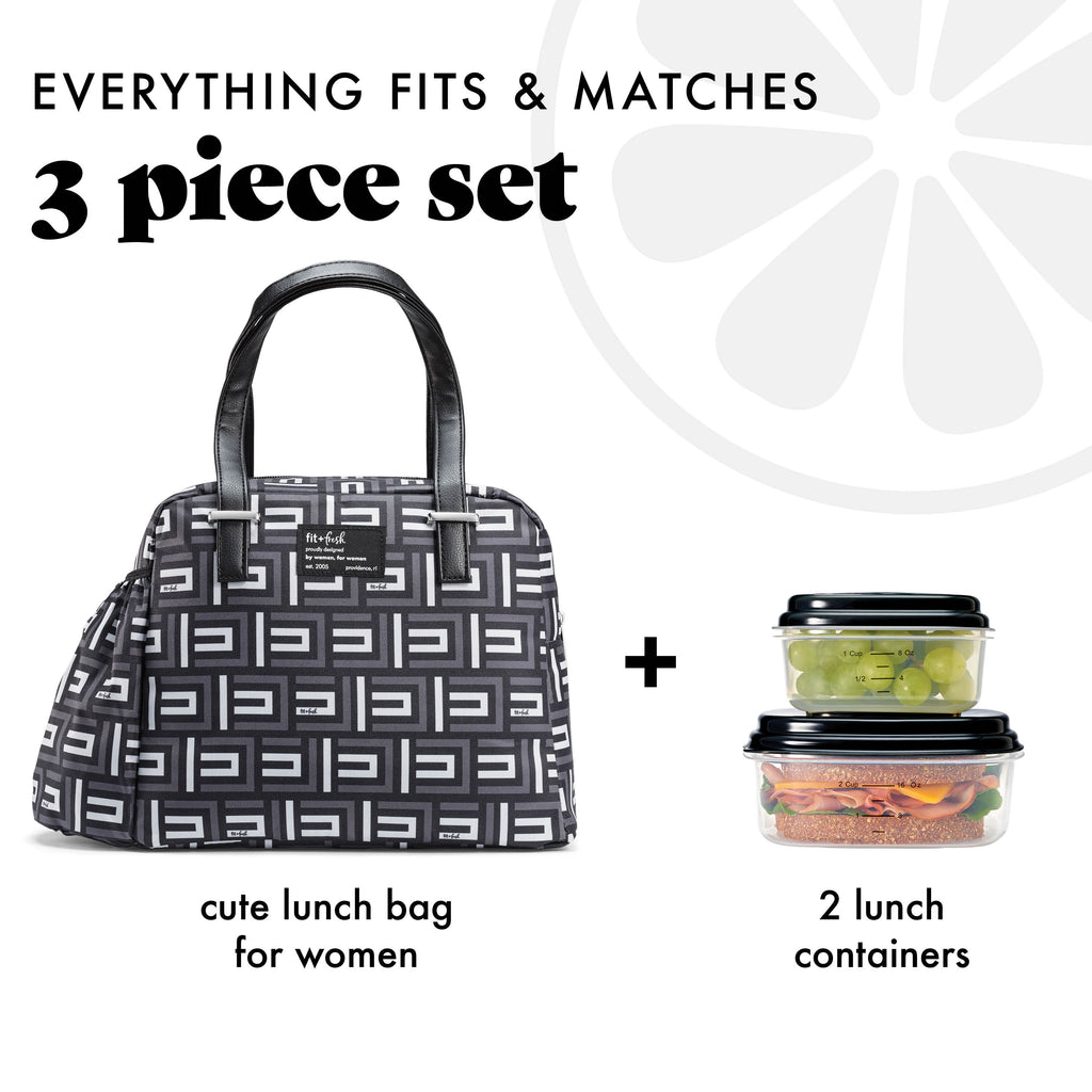 Laketown Lunch Bag with Lunch Kit, Black Geo