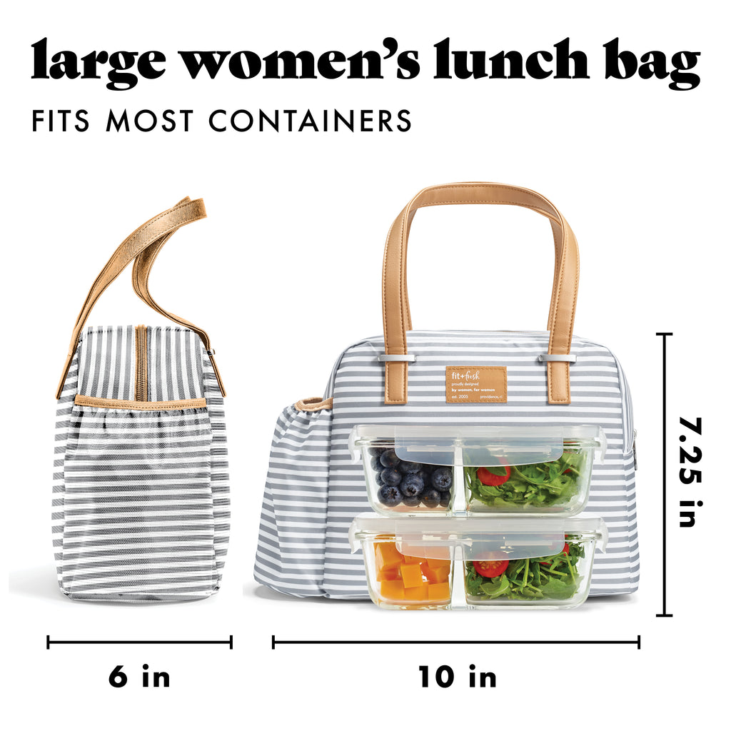 Laketown Lunch Bag with Lunch Kit, Thin Gray Stripe