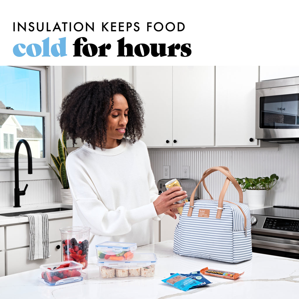 Laketown Lunch Bag with Lunch Kit, Thin Gray Stripe