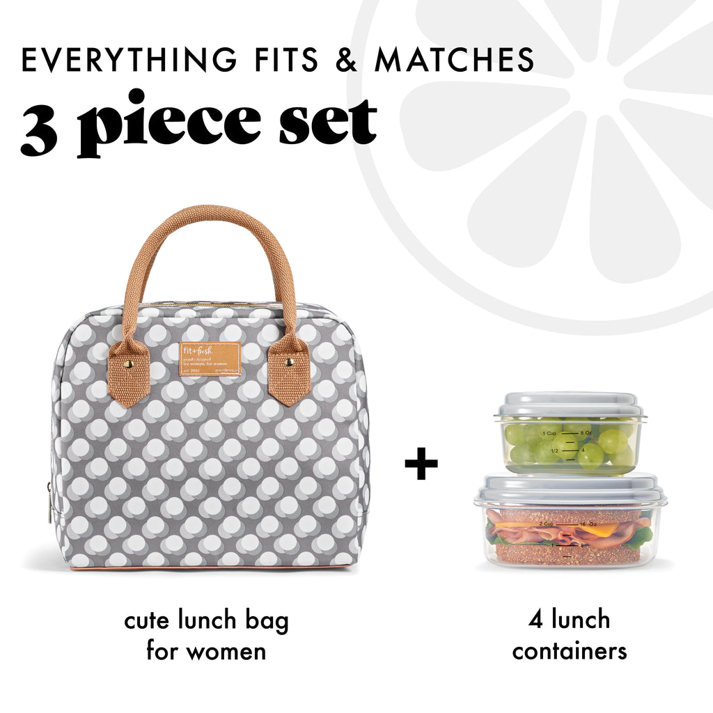 Bloomington Lunch Bag with Lunch Kit, Gray Dot